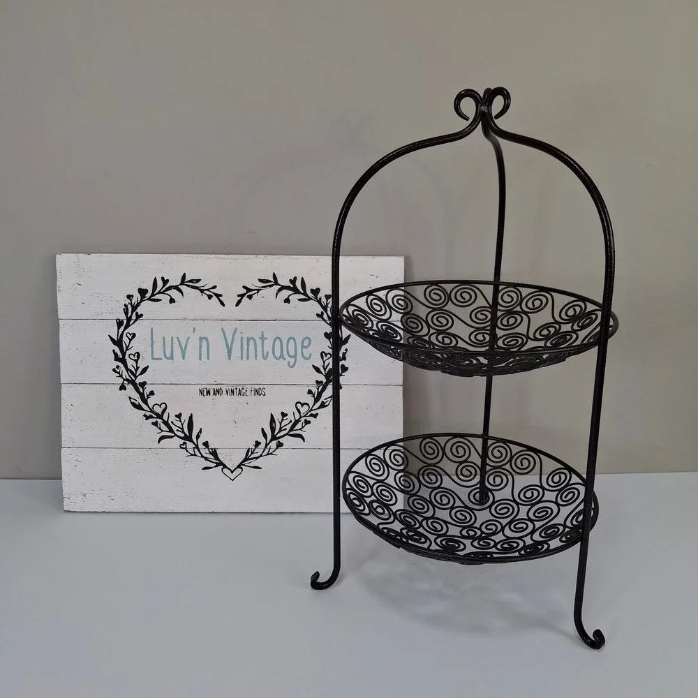 Ornate Scroll Two Tier Metal Serving Stand Dessert Fruit Display‎
